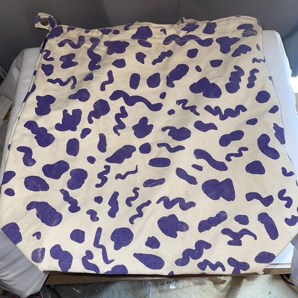 Baggu Duck Bag Shopper Canvas Tote Leopard Print Purple White Machine Washable - Picture 6 of 11